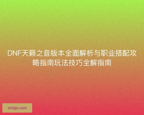 DNF天籁之音版本全面解析与职业搭配攻略指南玩法技巧全解指南